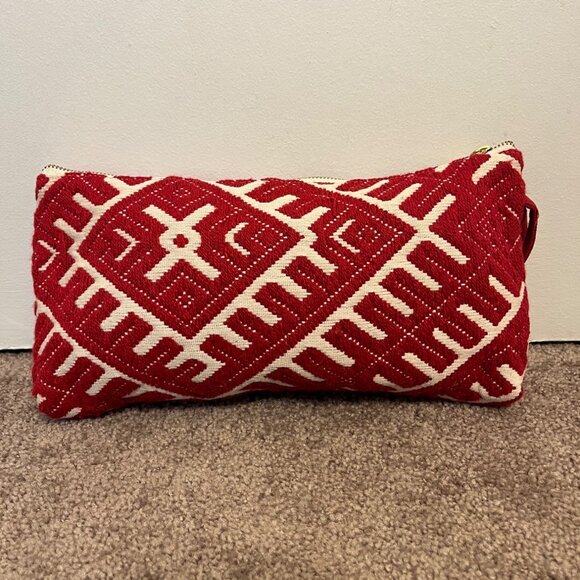 Red & White Geometric Stitched Pattern Enchante Accessories Clutch Tassel Strap - Picture 3 of 11